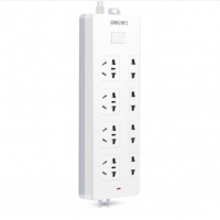 得力18258，4+4安全插座3米线长(3993替代产品），4位五孔+4位两孔新国标安全门排插，总控开关插座/插排/插线板/接线板/排插/拖线板