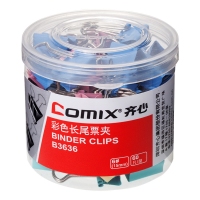 齐心B3636，6号彩色长尾夹（爆款一口价），15mm彩色筒装长尾夹60只/筒，...