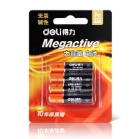 得力18505，7号碱性电池-4粒/卡（1/20/120），大容量碱性电池/电视遥控/鼠标/遥控玩具/干电池