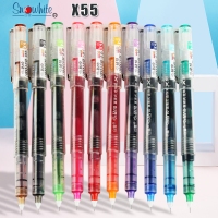 白雪X55-10，直液式走珠笔针管式0.5mm彩色中性笔10色学生办公用签字笔-10色混装