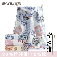 三利3053，70*140cm竹纤维浴巾印花波西米亚复古风格双面纱布柔软洗澡巾3...