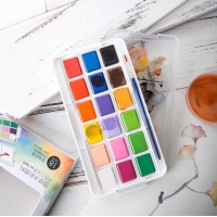 得力73869 ，18色固体水彩颜料套装初学者手绘水彩画颜料