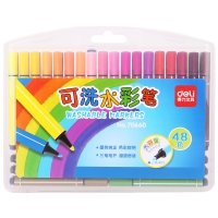 得力70660，48色三角粗头杆可水洗水彩笔塑料盒装涂色笔儿童涂鸦
