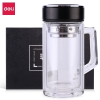 得力6103，320ml玻璃杯便携茶杯过滤泡茶商务办公水杯