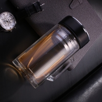 得力6104，420ml玻璃杯便携茶杯过滤泡茶商务办公水杯