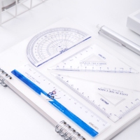 得力71986，15cm学生套尺/几米系列塑料直尺三角尺量角器套装四件套尺