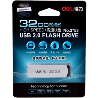 得力3753，U盘32G/高速存储USB2.0 金属流畅移动存储