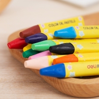 得力72080，24色儿童油画棒三角杆炫彩蜡笔涂写流畅学生文具油画笔盒装