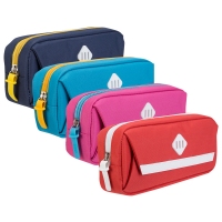 得力66758，翻盖内置笔插网格笔袋简约多功能收纳学生大容量文具盒 