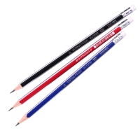 得力58108，三角铅笔学生木制铅笔HB/2B铅笔橡皮头铅笔12支盒装 