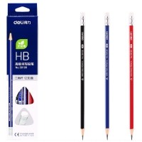 得力58108，三角铅笔学生木制铅笔HB/2B铅笔橡皮头铅笔12支盒装 