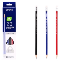 得力58108，三角铅笔学生木制铅笔HB/2B铅笔橡皮头铅笔12支盒装 