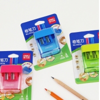 得力0534，炫彩双孔卷笔刀儿童铅笔刀削笔器可削彩铅小学生文具用品