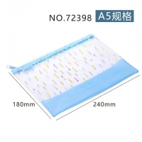 得力72398，A5透明拉链袋淡色学生文件袋资料袋PVC耐用办公收纳袋