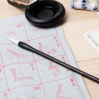 得力74287，羊毫黑檀木笔杆毛笔书法练字笔 中号