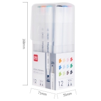 得力70702-12，12色三角杆双头酒精油性马克笔套装 学生手绘漫画设计绘画彩笔画笔记号笔