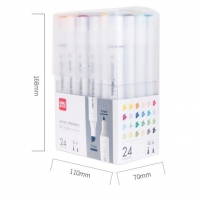 得力70702-24，24色三角杆双头马克笔（1/24）酒精油性马克笔套装 学生手绘漫画设计绘画彩笔画笔记号笔