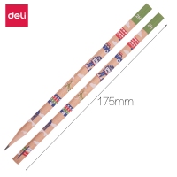 得力S921，木质卡通图案铅笔2H铅笔六角无毒绘图铅笔12支盒装