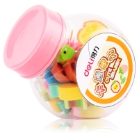 得力7533，小罐装卡通橡皮迷你造型小橡皮擦小学生儿童奖品20粒一罐 