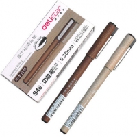 得力S46，0.38mm中性笔学生水笔商务办公签字笔木本系列黑色中性笔