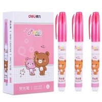 得力S617，荧光笔（10/120/960）彩色标记笔记号笔扁头划线笔卡通可爱荧光卡通荧光笔