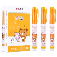 得力S617，荧光笔（10/120/960）彩色标记笔记号笔扁头划线笔卡通可爱荧光卡通荧光笔