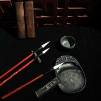 得力74289，文房四宝毛笔书法套装 毛笔墨锭石砚笔架水碗镇尺