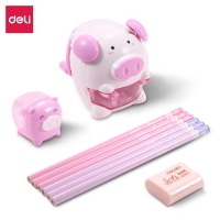 得力68900，生肖猪削笔器套装（1/12/48）小学生儿童用削笔机手摇卷笔刀笔...