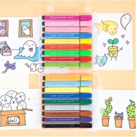 得力70721，18色三角粗杆水彩笔（1/12/72）水彩画笔儿童绘画可水洗套装幼儿园大容量初学者手绘笔PP盒水彩笔