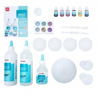 得力67872，透明彩泥DIY套装（1/18）儿童DIY手工泥彩泥套装 透明果冻泥 史莱姆液体泥 26件套 