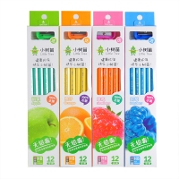 小树苗S3073，12支装盒装铅笔（1/24/240）水果系列铅笔，HB铅笔带彩色橡皮头