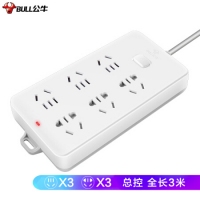 公牛GN109K，6位总控插座3米线（1/40）公牛插线板/插排/排插/接线板/拖线板 6位总控全长3米